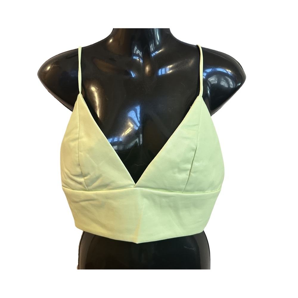 House of Harlow 1960 Sz 6 Green Vegan Leather Crop Spaghetti Straps NWT $215